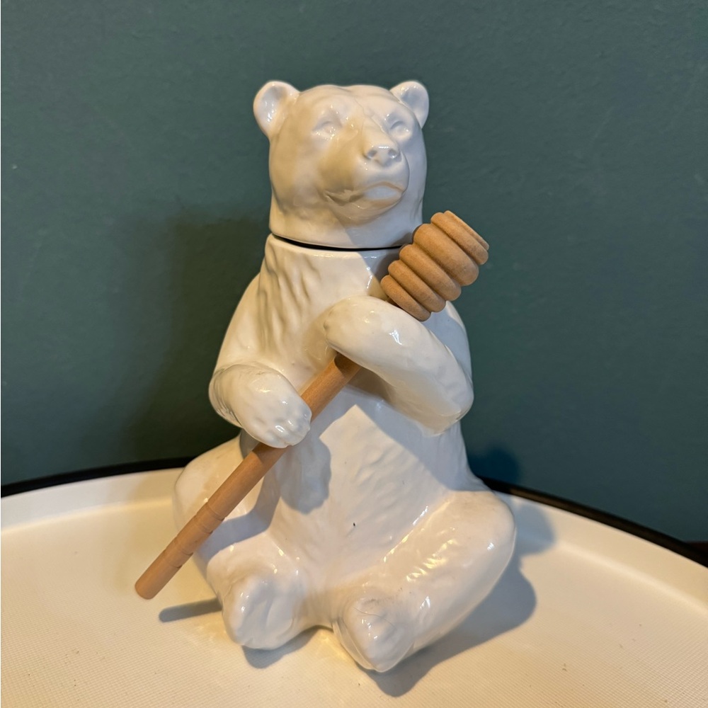 Creative Co-op White Bear Honey Jar with Dipper